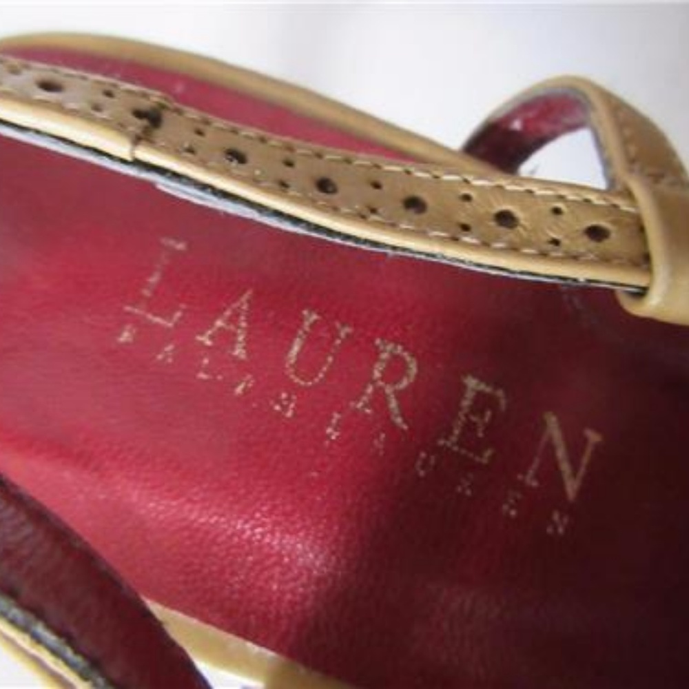 LAUREN RALPH LAUREN TAN CROCHET LEATHER SHOES 7.5 - Picture 6 of 7